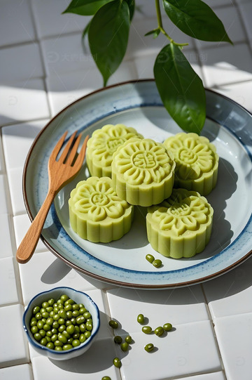 中式茶点绿豆糕摄影图1