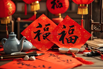 春节毛笔福字摄影图