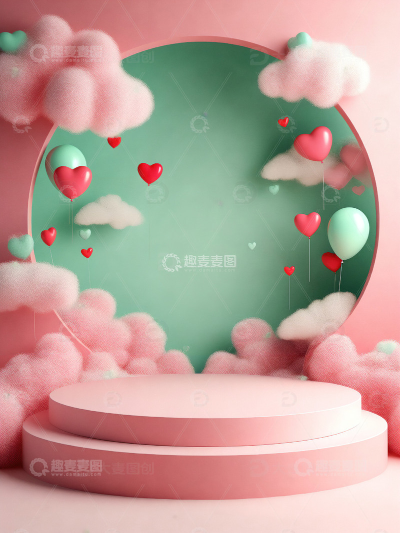 高清大图下载【趣麦麦图】粉色少女心情人节电商展台背景10