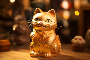 桌面上放置的一个招财猫