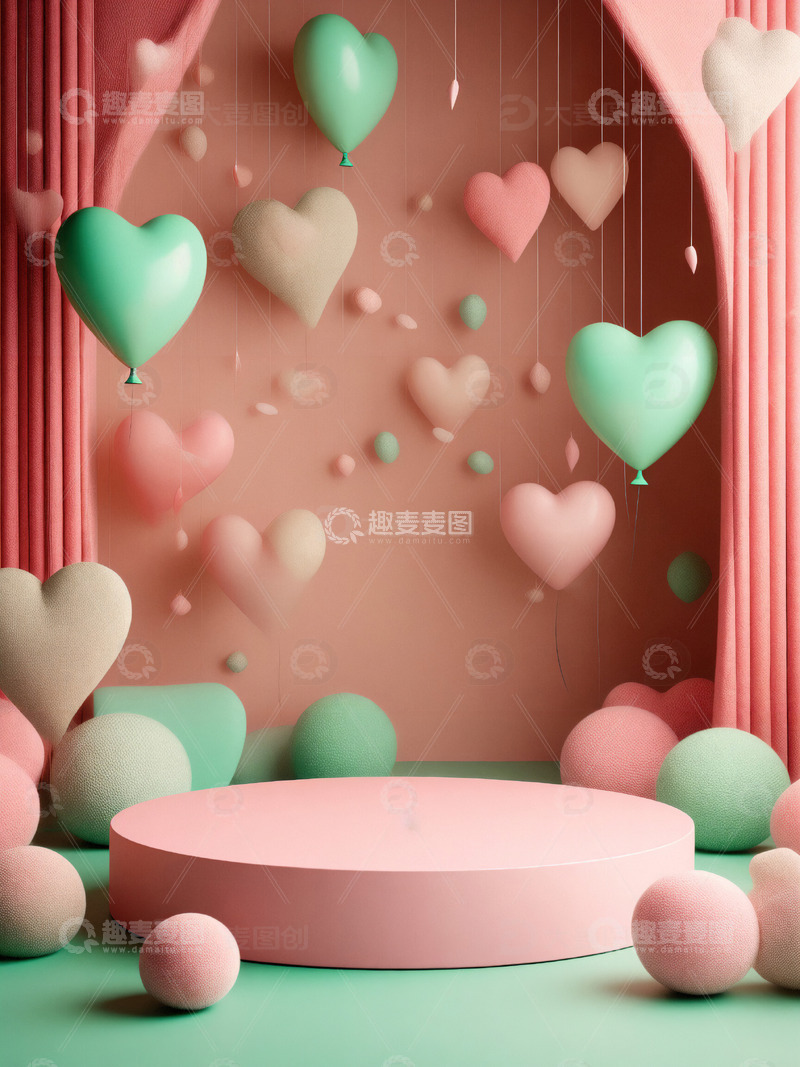 高清大图下载【趣麦麦图】-粉色少女心情人节电商展台背景14