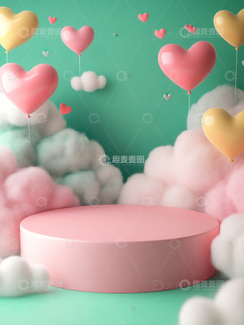 高清大图下载【趣麦麦图】粉色少女心情人节电商展台背景9