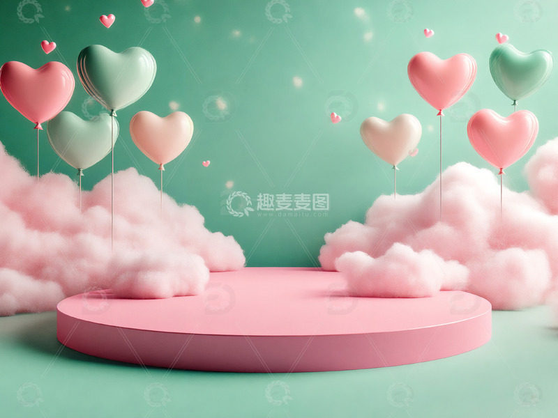 粉色少女心情人节电商展台背景5