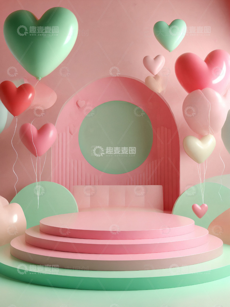 高清大图下载【趣麦麦图】-粉色少女心情人节电商展台背景16
