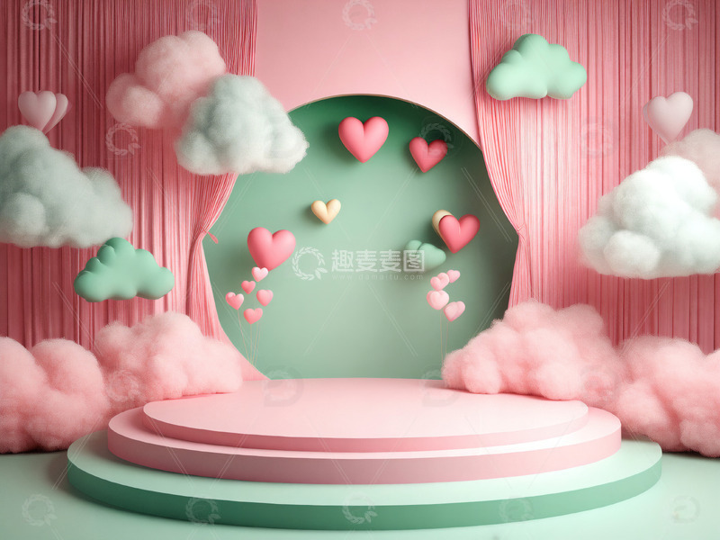 高清大图下载【趣麦麦图】-粉色少女心情人节电商展台背景3