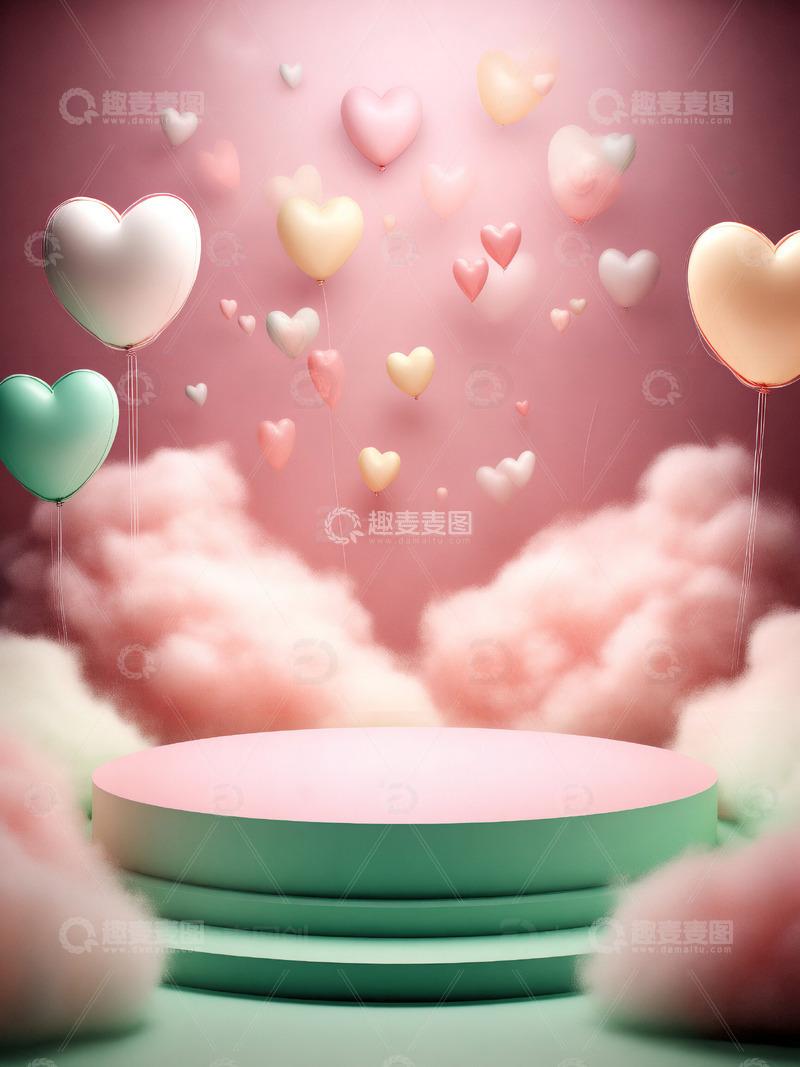 高清大图下载【趣麦麦图】粉色少女心情人节电商展台背景6