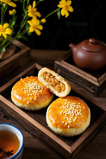 老婆饼中式糕点摄影图1