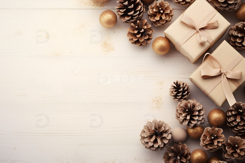 高清大图下载【趣麦麦图】松果礼品盒放置在桌面