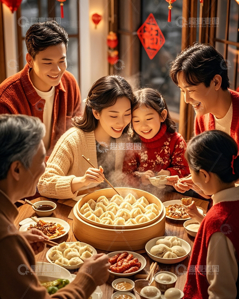 高清大图下载【趣麦麦图】一家人团聚年夜饭