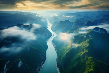 高山峡谷中的溪流