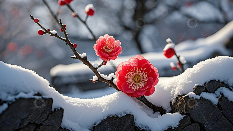 高清大图下载【趣麦麦图】冬季大雪梅花
