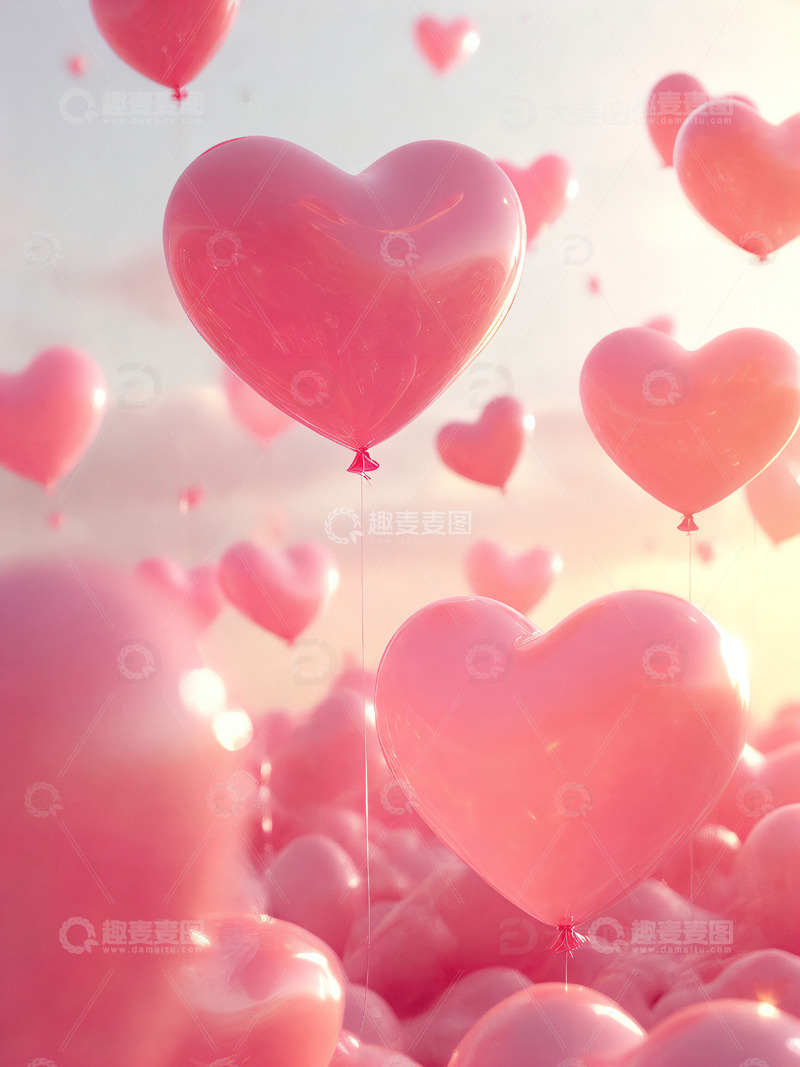 高清大图下载【趣麦麦图】520情人节爱心气球背景素材