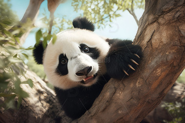 趴在树上的大熊猫