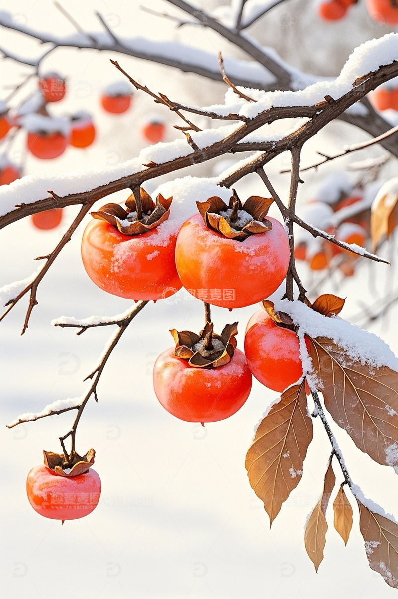 高清大图下载【趣麦麦图】冬天柿子大寒小寒大雪