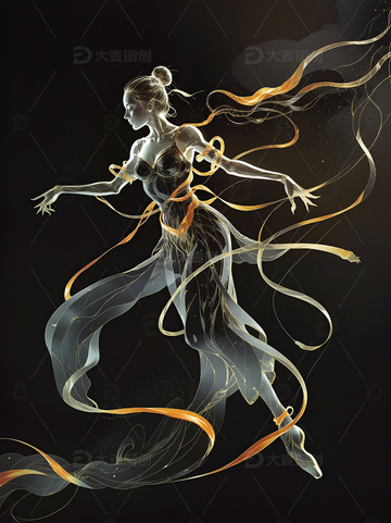 跳舞的女性黑金光影插画2