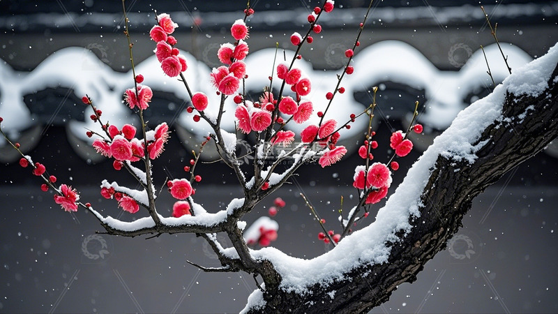 高清大图下载【趣麦麦图】冬季大雪梅花4