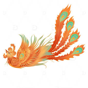 手绘国潮风凤凰插画元素