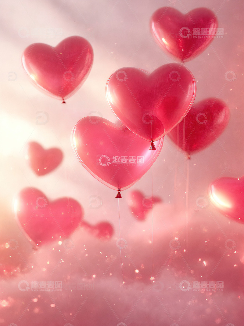 高清大图下载【趣麦麦图】520情人节爱心气球背景素材5