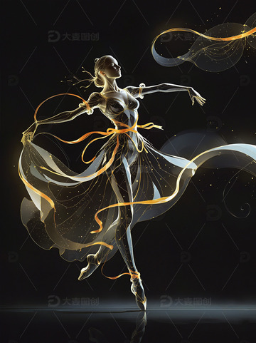 跳舞的女性黑金光影插画
