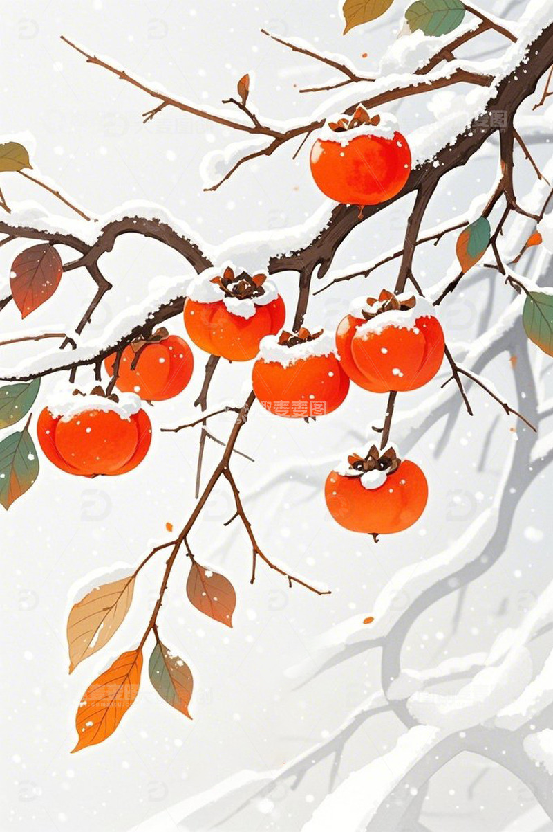 高清大图下载【趣麦麦图】冬天柿子大寒小寒3