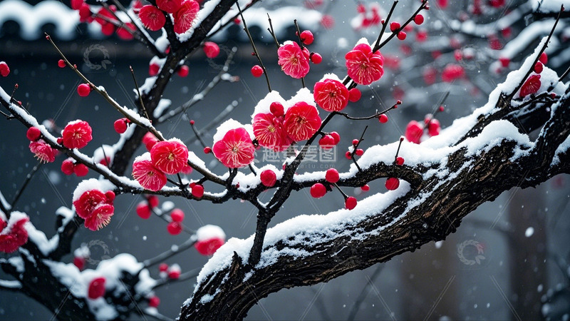 高清大图下载【趣麦麦图】-冬季大雪梅花2