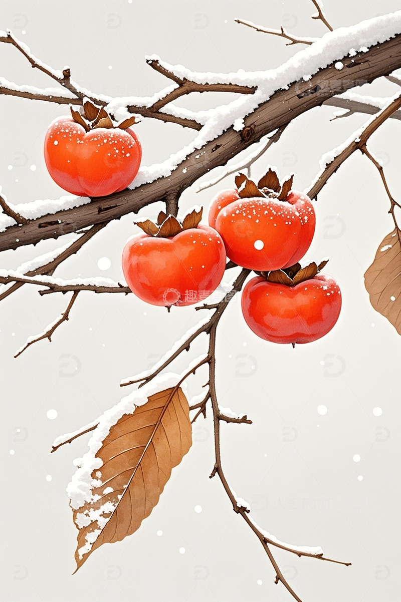 高清大图下载【趣麦麦图】冬天柿子大寒小寒1