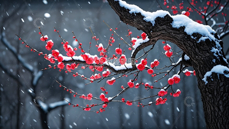高清大图下载【趣麦麦图】冬季大雪梅花3