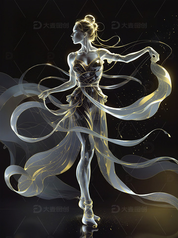 跳舞的女性黑金光影插画3