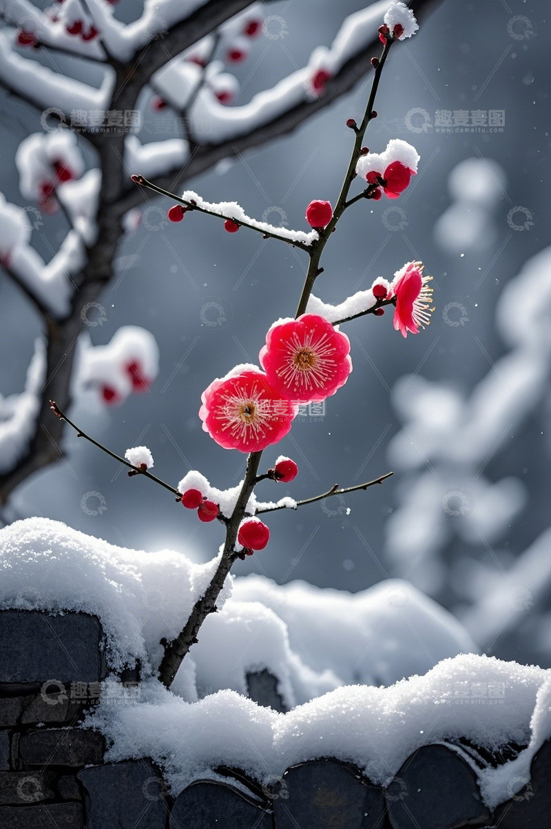高清大图下载【趣麦麦图】冬季大雪梅花9
