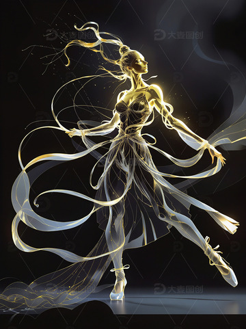 跳舞的女性黑金光影插画1