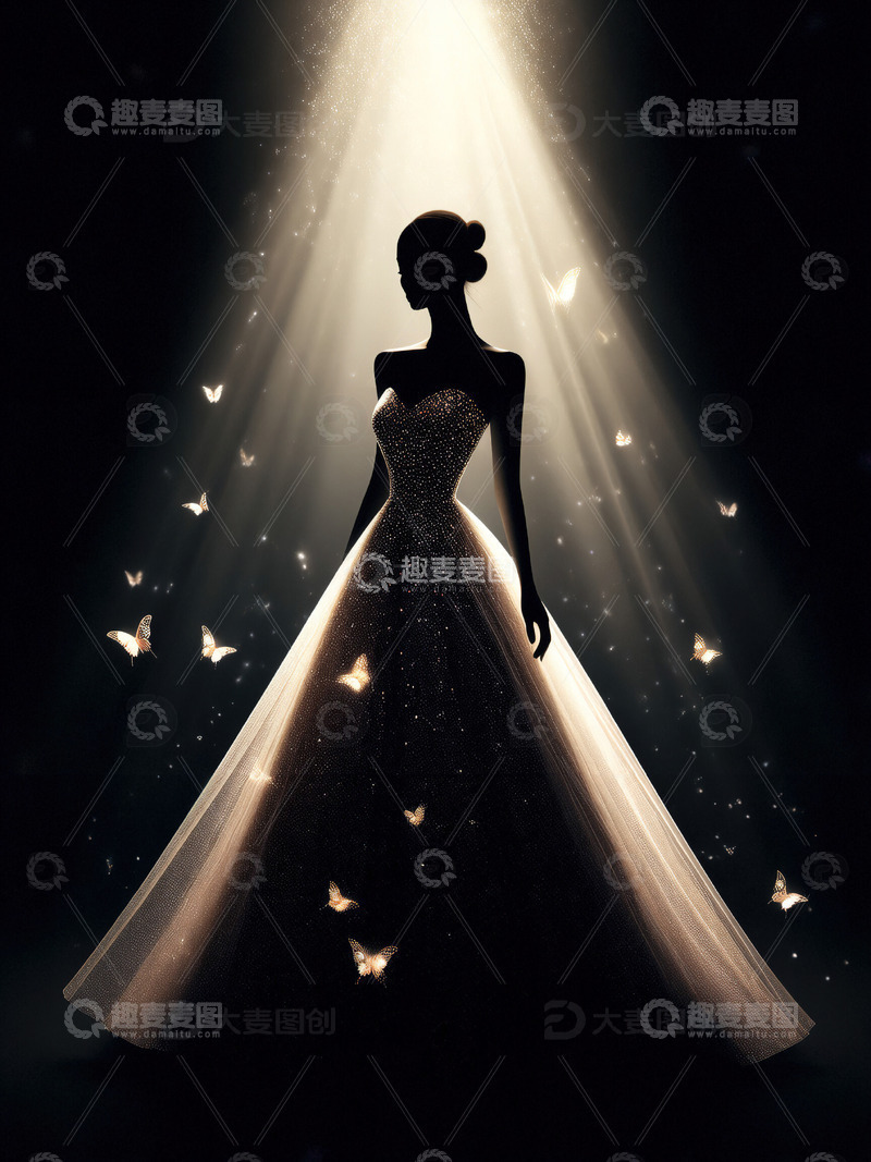 高清大图下载【趣麦麦图】穿长裙的女性剪影光影妇女节素材3