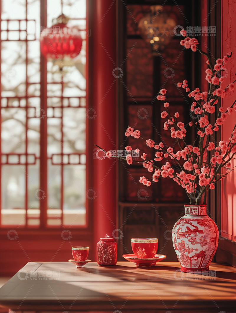 高清大图下载【趣麦麦图】春节新年梅花灯笼红色摄影图1