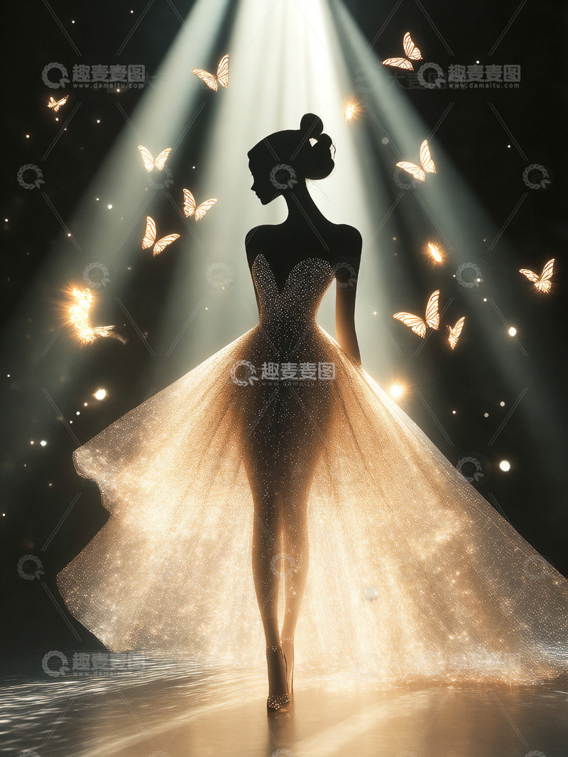 高清大图下载【趣麦麦图】穿长裙的女性剪影光影妇女节素材4