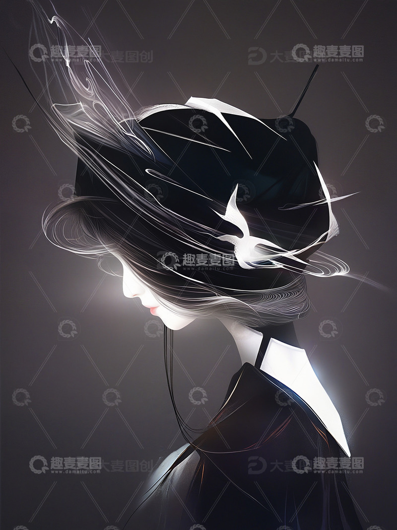 高清大图下载【趣麦麦图】女性剪影光影插画