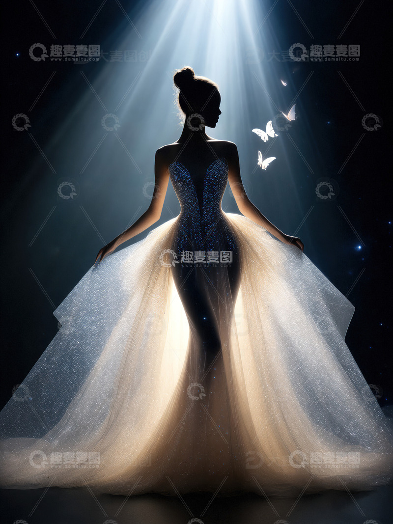 高清大图下载【趣麦麦图】穿长裙的女性剪影光影妇女节素材