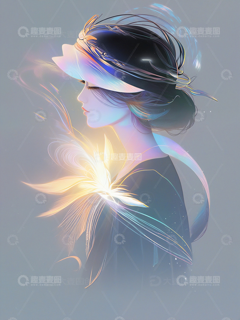 高清大图下载【趣麦麦图】女性剪影光影插画1