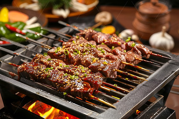 烤架上的烤肉串