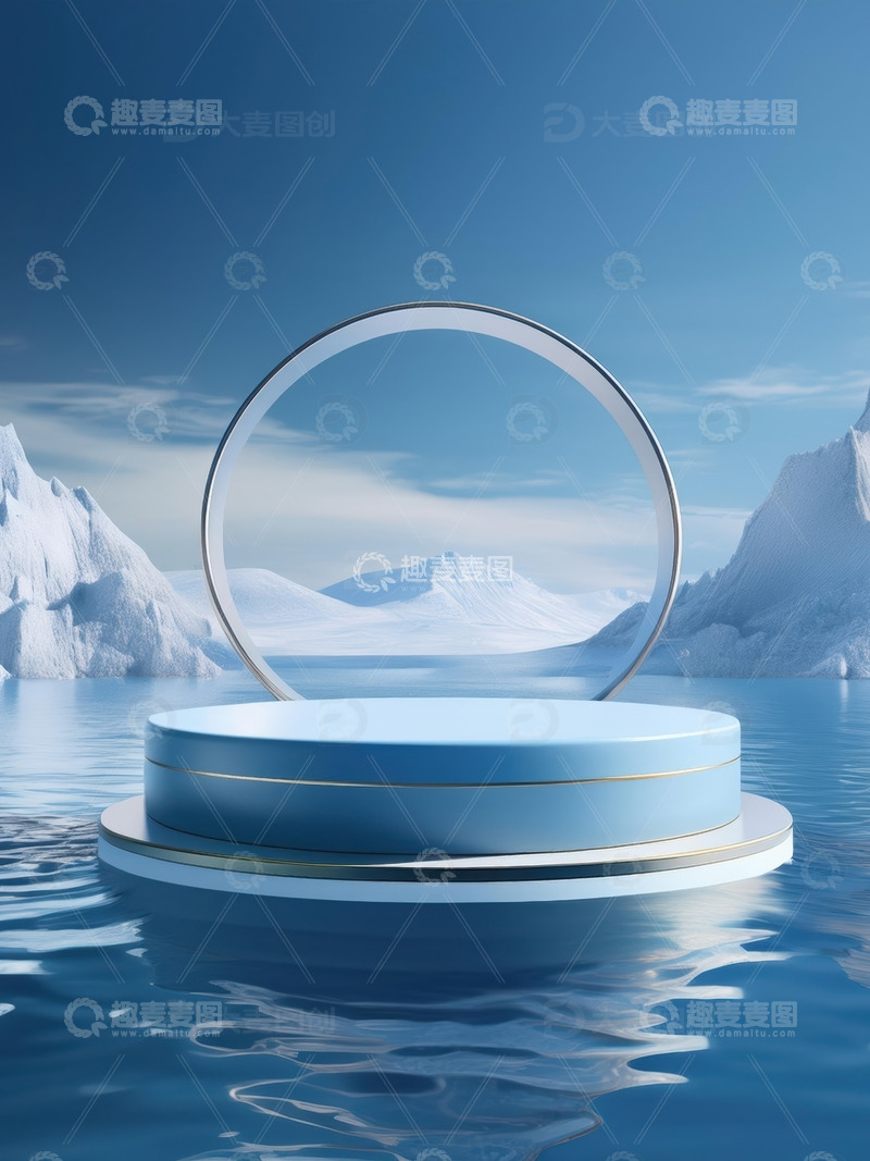 高清大图下载【趣麦麦图】极地风光中的浮动展示台1