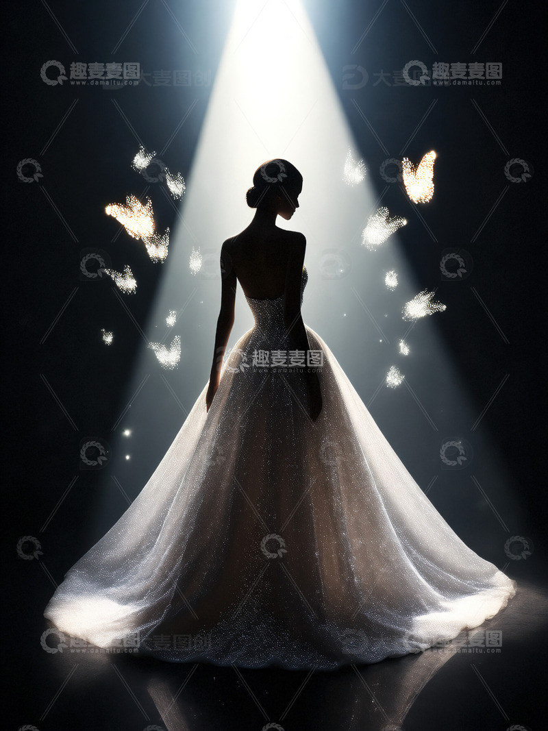 高清大图下载【趣麦麦图】穿长裙的女性剪影光影妇女节素材1