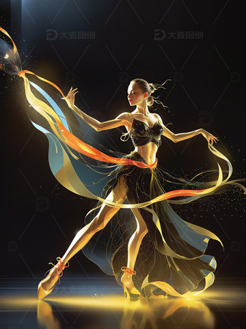 跳舞的女性黑金光影插画5