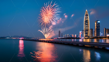 美丽的烟花河水