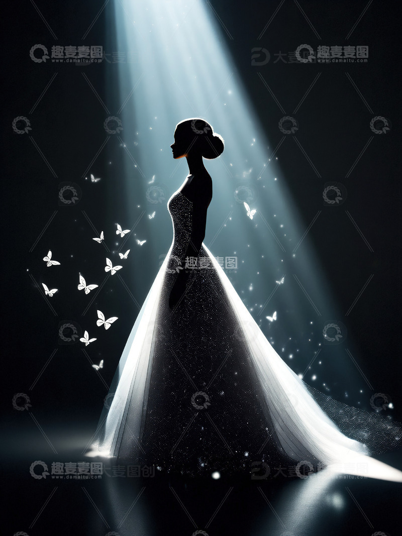 高清大图下载【趣麦麦图】穿长裙的女性剪影光影妇女节素材6