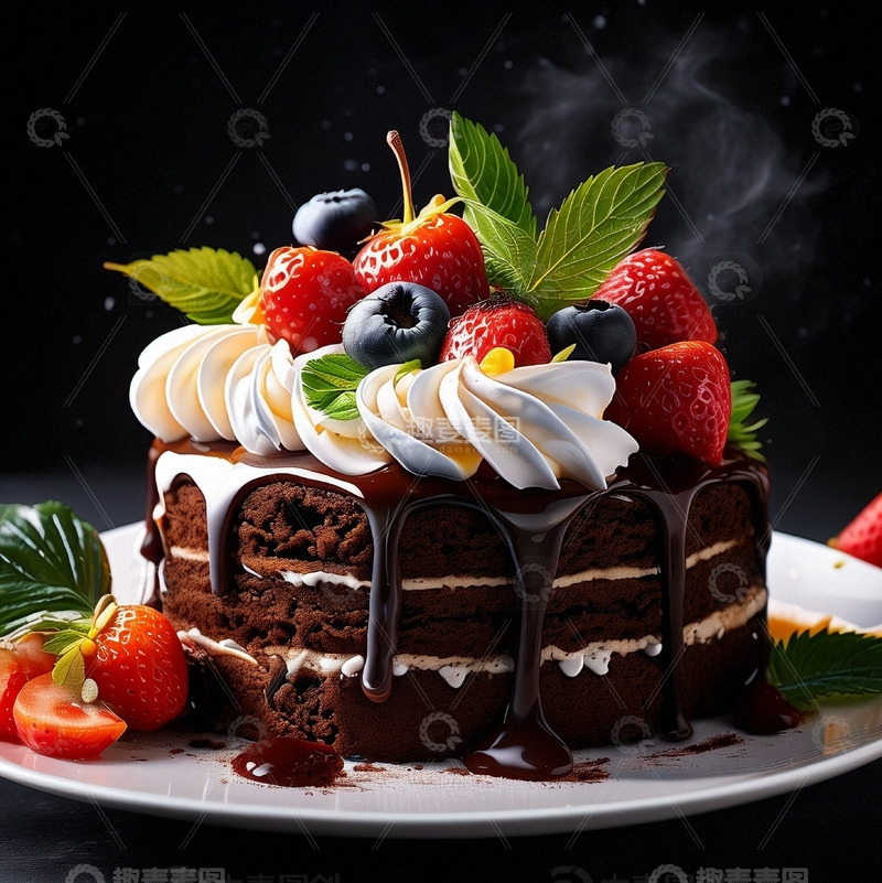 高清大图下载【趣麦麦图】美味水果巧克力蛋糕1