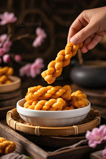 中式小吃麻花摄影图