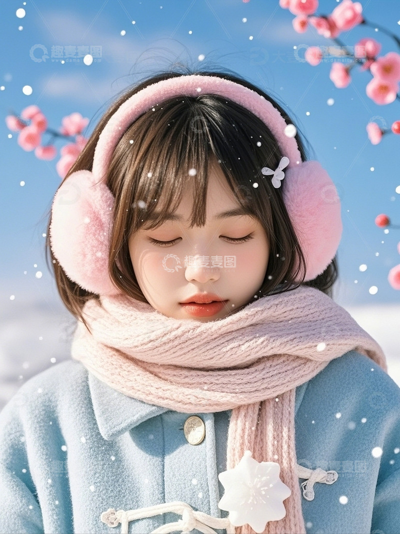 高清大图下载【趣麦麦图】冬季大雪人物女孩1