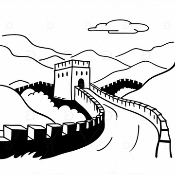 中国北京地标建筑长城古代建筑线稿