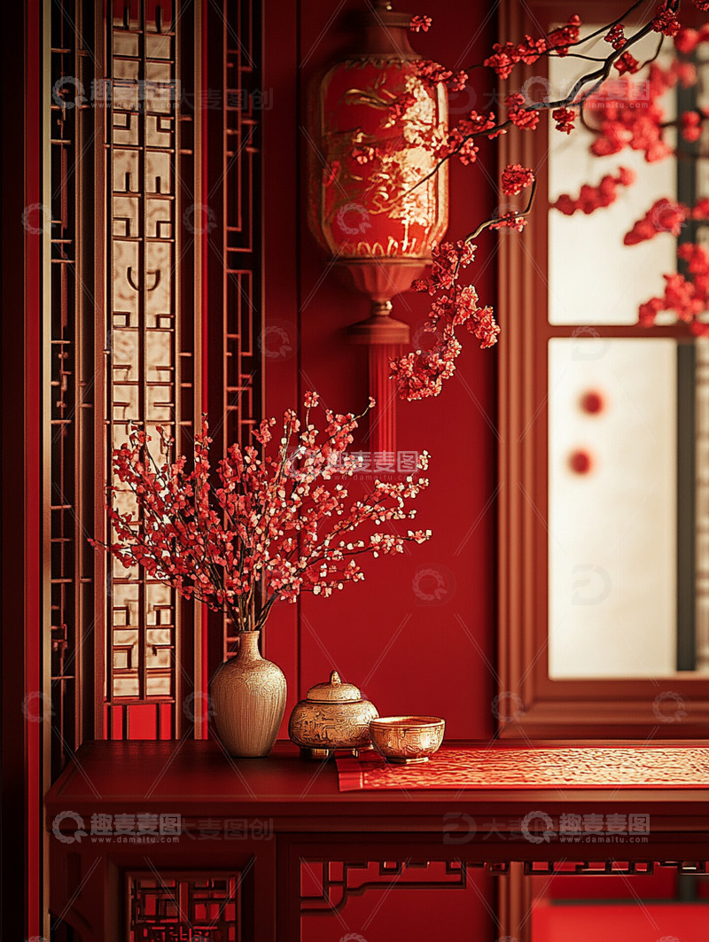 高清大图下载【趣麦麦图】春节新年梅花灯笼红色摄影图8