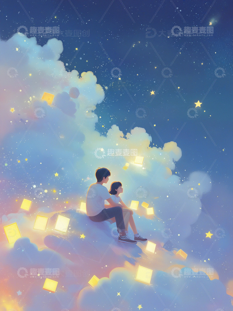 高清大图下载【趣麦麦图】少男少女甜蜜初恋梦幻插画