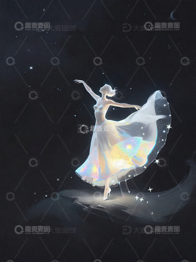 高清大图下载【趣麦麦图】跳芭蕾舞的女孩光影插画2