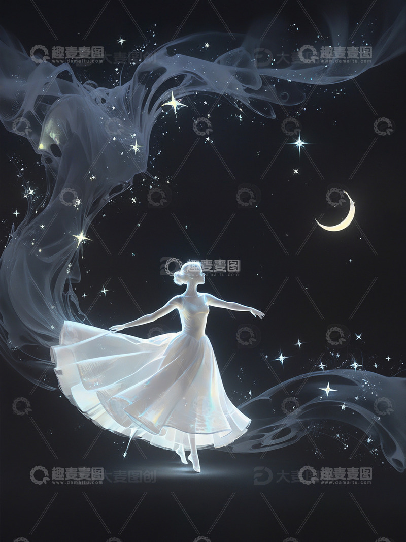 高清大图下载【趣麦麦图】跳芭蕾舞的女孩光影插画6